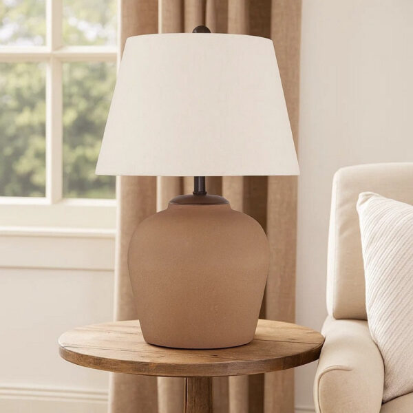 Tery Table Lamp, Empire Hardback Shade, Textured Rust Brown Metal Base