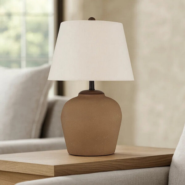 Tery Table Lamp, Empire Hardback Shade, Textured Rust Brown Metal Base