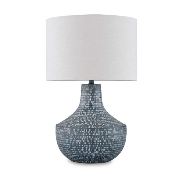 Lym Table Lamp, Gray Hammered Metal Base, White Fabric Shade 28 Inch