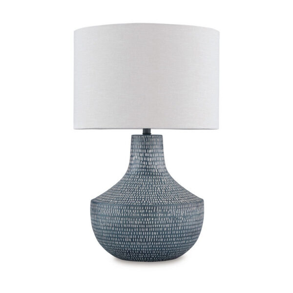 Lym Table Lamp, Gray Hammered Metal Base, White Fabric Shade 28 Inch