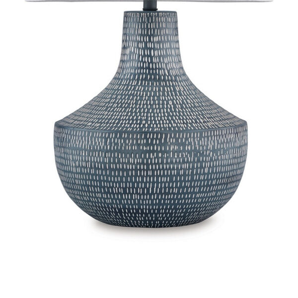 Lym Table Lamp, Gray Hammered Metal Base, White Fabric Shade 28 Inch