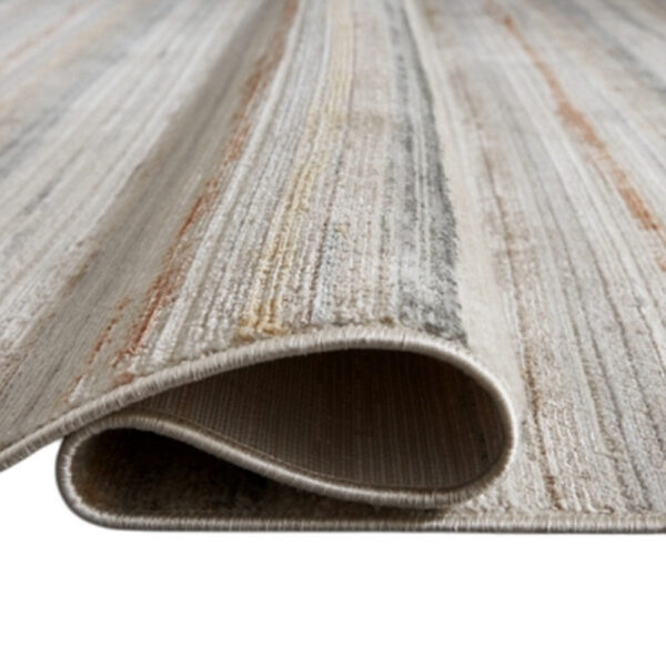 Neyo 5 x 7 Medium Area Rug, Machine Woven White Brown Striped Pattern