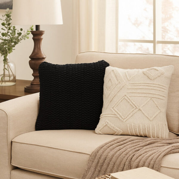 Rene Square Accent Throw Pillow, 20 Inch, Black Handwoven Design