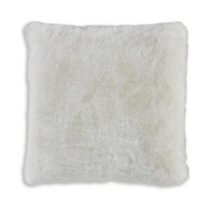Dift Square Accent Throw Pillow, 20 Inch, White Faux Rabbit Fur Face