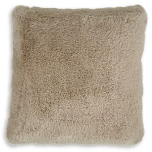 Dift Square Accent Throw Pillow, 20 Inch, Taupe Beige Faux Rabbit Fur