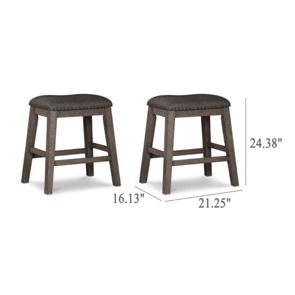Caity Counter Height Stool Set of 2, Gray Wood Frame, Cushioned Seat