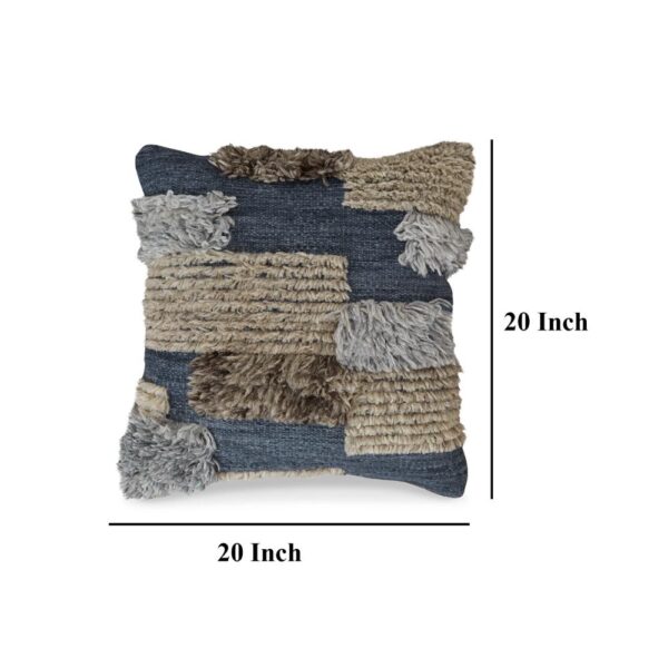Square Accent Throw Pillow, 20 Inch Hand Knotted Patchwork, Gray Wool