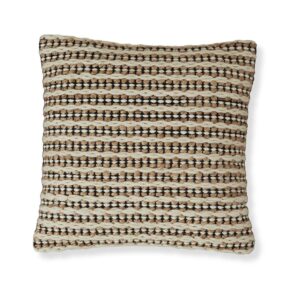 Square Accent Throw Pillow, 20 Inch, Handwoven Stripes on Brown Wool