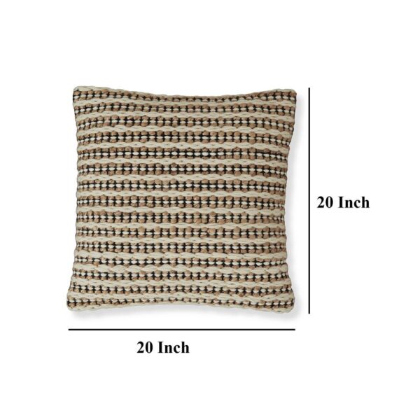 Square Accent Throw Pillow, 20 Inch, Handwoven Stripes on Brown Wool