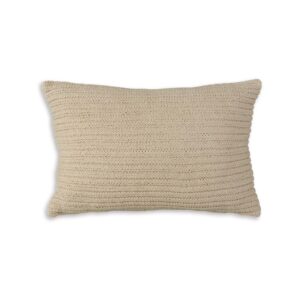 14 x 20 Lumbar Accent Throw Pillow, Ribbed Tan Brown Cotton, Polyfill