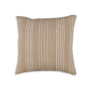 Square Accent Throw Pillow, 20 Inch, Striped Cotton, White, Tan Brown