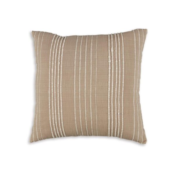 Square Accent Throw Pillow, 20 Inch, Striped Cotton, White, Tan Brown