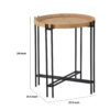 24 Inch Side Table, Modern, Round Tabletop, Carved Wood, Iron Frame, Brown