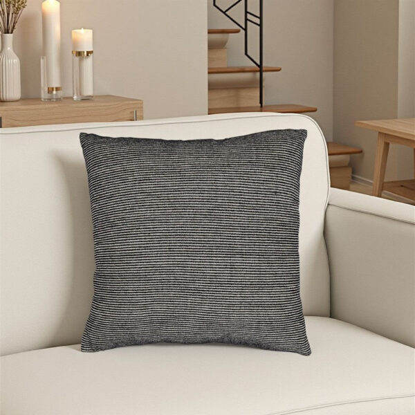 Square Accent Throw Pillow, 20 Inch, Striped Black Cotton, Gray Brown
