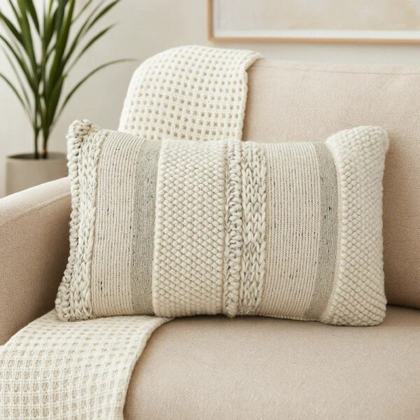 Lumbar Accent Throw Pillow, Gray White Embossed Stripes, 14 x 20