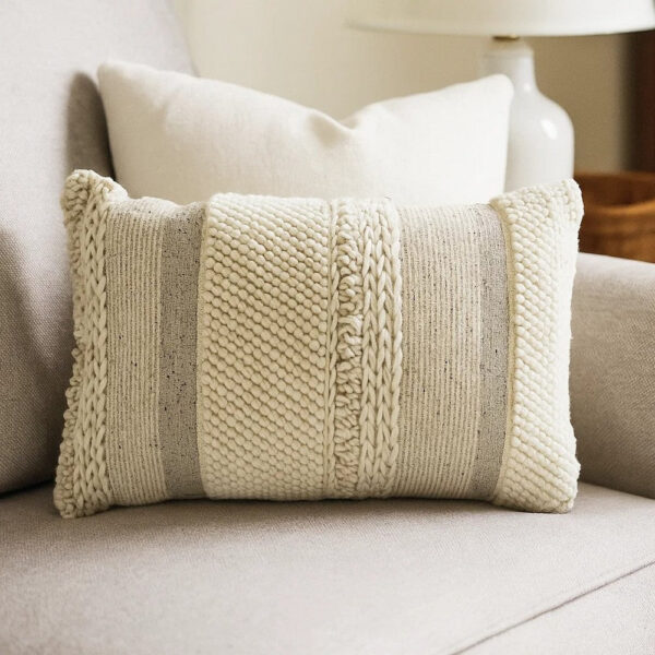 Lumbar Accent Throw Pillow, Gray White Embossed Stripes, 14 x 20