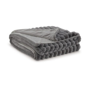 Visha Throw Blanket, Jacquard Faux Fur Stripes, Modern Gray Polyester