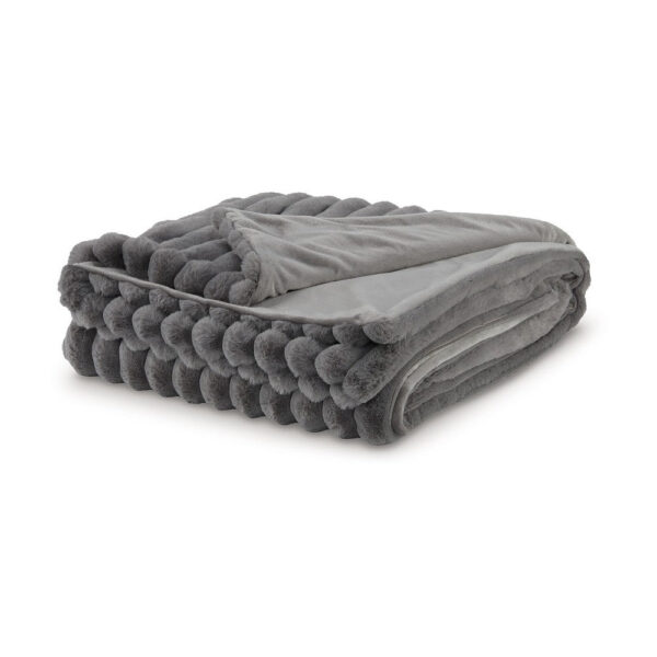 Visha Throw Blanket, Jacquard Faux Fur Stripes, Modern Gray Polyester
