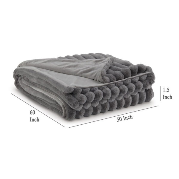 Visha Throw Blanket, Jacquard Faux Fur Stripes, Modern Gray Polyester