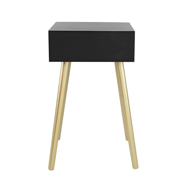 Gaia 28 Inch Pine Wood Side End Table, Gliding Rattan Drawer, Black, Gold