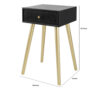 Gaia 28 Inch Pine Wood Side End Table, Gliding Rattan Drawer, Black, Gold