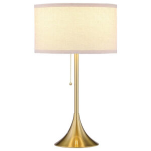 Mikka Table Lamp, Pull-Chain, Gold Flared Pedestal Base, Beige Fabric