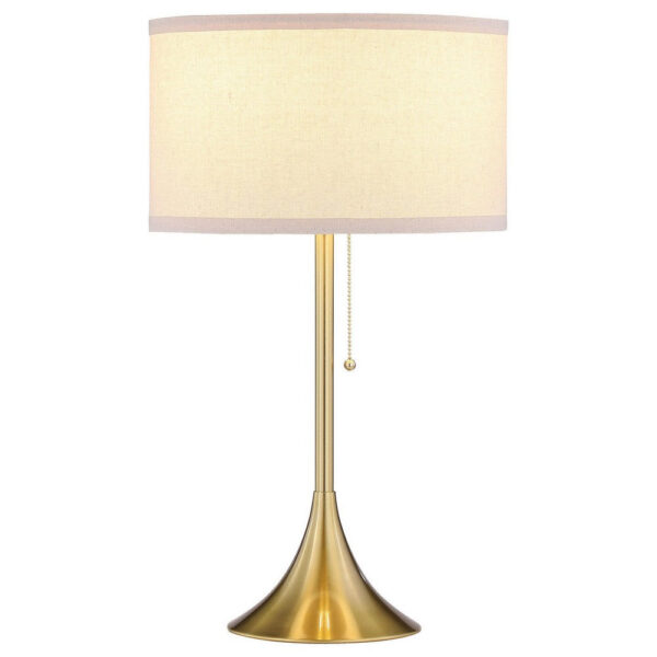 Mikka Table Lamp, Pull-Chain, Gold Flared Pedestal Base, Beige Fabric