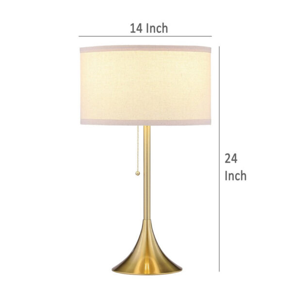 Mikka Table Lamp, Pull-Chain, Gold Flared Pedestal Base, Beige Fabric