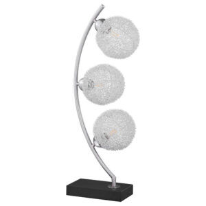 Udia Table Lamp with Woven Silver Metal Mesh Spherical Shades, Black