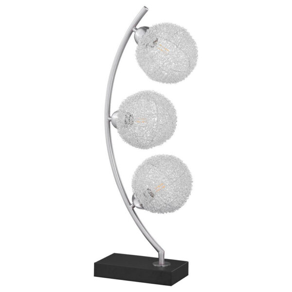 Udia Table Lamp with Woven Silver Metal Mesh Spherical Shades, Black