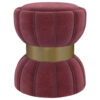 Soraya Ottoman, Tufted Red Wine Fabric, Round 17 Inch, Gold Metal Band