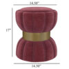 Soraya Ottoman, Tufted Red Wine Fabric, Round 17 Inch, Gold Metal Band