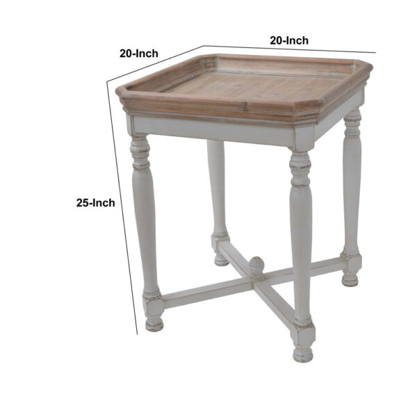 25 Inch Square End Side Table, Fir Wood, Natural Brown, Antique White