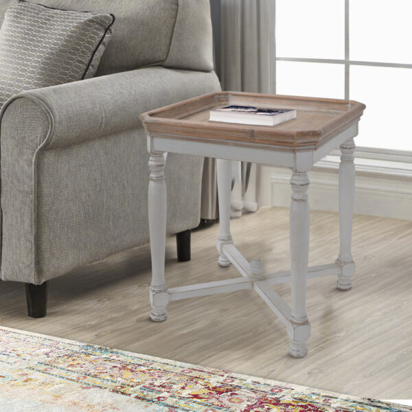 25 Inch Square End Side Table, Fir Wood, Natural Brown, Antique White