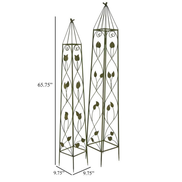 Kanye Garden Trellis Set of 2, Leaf Details Vertical Plant Green Metal