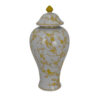 Chris Lidded Accent Jar, Yellow Bird and Floral, White Ceramic 20 Inch
