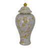 Chris Lidded Accent Jar, Yellow Bird and Floral, White Ceramic 20 Inch