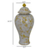 Chris Lidded Accent Jar, Yellow Bird and Floral, White Ceramic 20 Inch