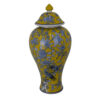 Chris Decorative Jar, Yellow Bird and Floral, Blue Ceramic 20 Inch