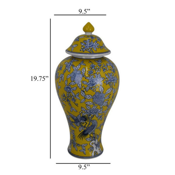 Chris Decorative Jar, Yellow Bird and Floral, Blue Ceramic 20 Inch