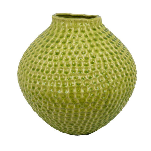 Evans Accent Vase, Embossed Textured Surface, Green Ceramic 14 Inch