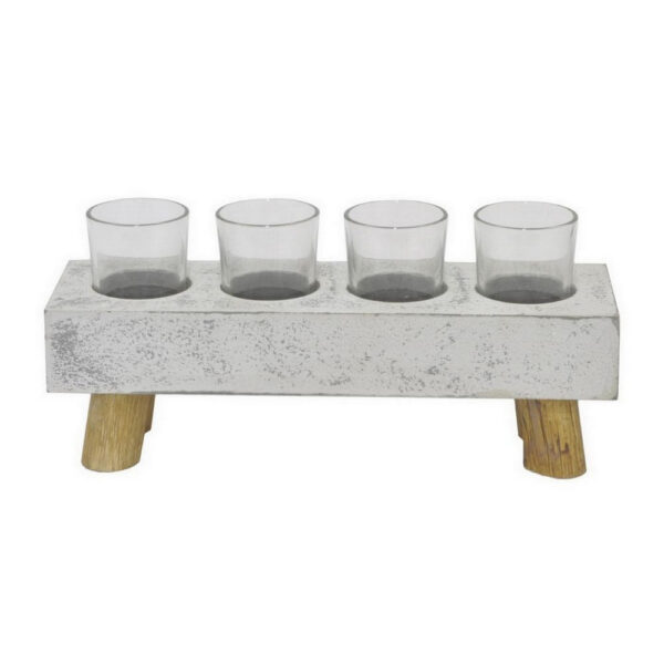 Cabo Accent Vase with 4 Glass Pots, Wood Legs, Gray Ceramic 15 Inch