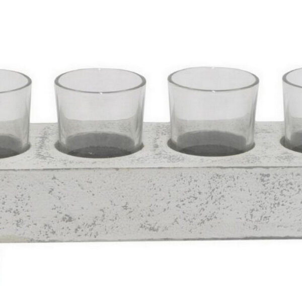 Cabo Accent Vase with 4 Glass Pots, Wood Legs, Gray Ceramic 15 Inch