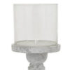 Kris Candle Holder with Hurricane Glass Top, White Gray Ceramic 7 Inch
