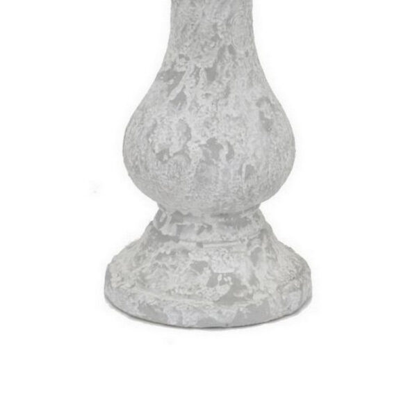 Kris Candle Holder with Hurricane Glass Top, White Gray Ceramic 7 Inch
