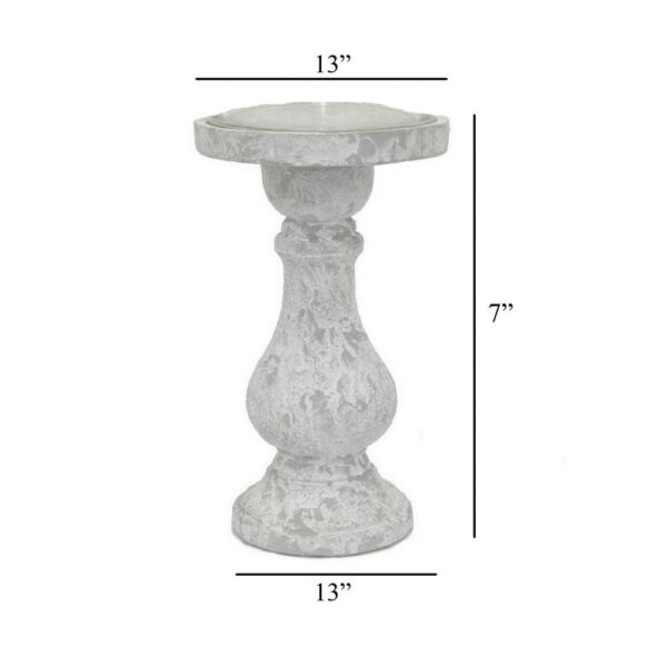 Kris Candle Holder with Hurricane Glass Top, White Gray Ceramic 7 Inch