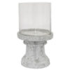 Kris Candle Holder, Hurricane Glass Top, White Gray Ceramic 14 Inch