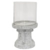 Kris Candle Holder, Hurricane Glass Top, White Gray Ceramic 14 Inch