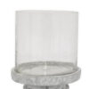 Kris Candle Holder, Hurricane Glass Top, White Gray Ceramic 14 Inch