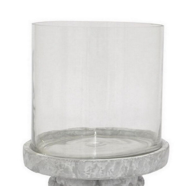 Kris Candle Holder, Hurricane Glass Top, White Gray Ceramic 14 Inch